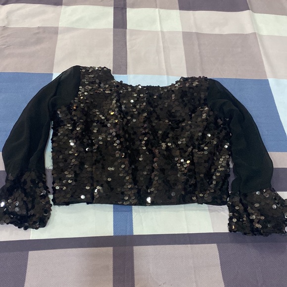Shimmery georgette fabric lehenga with cut-dana work &crop top n V shaped stole - Picture 14 of 17